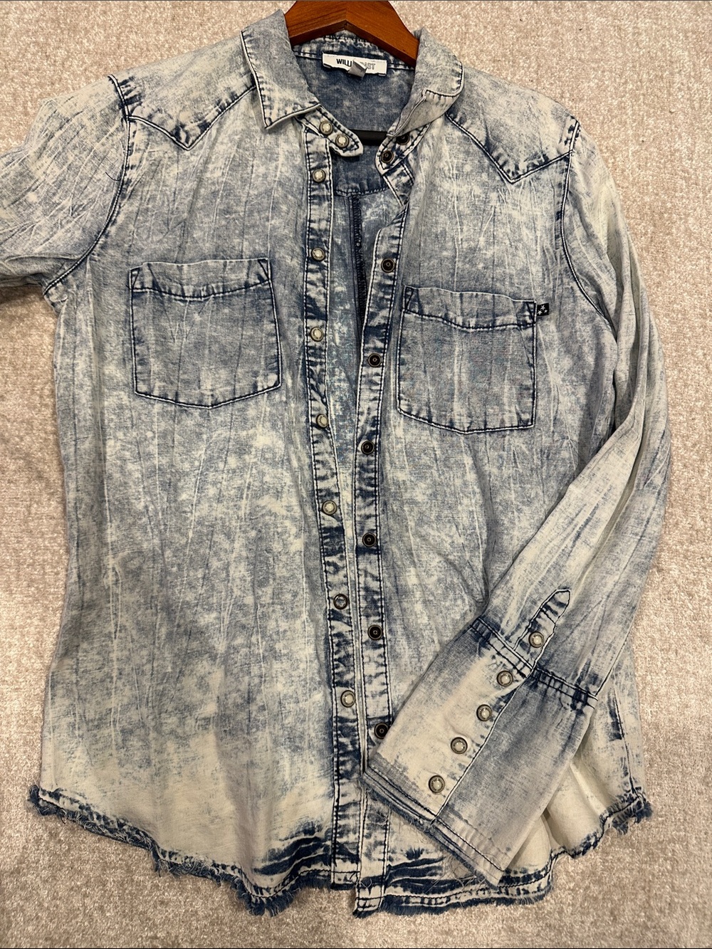 William Rast Light Blue Acid Wash Denim Shirt